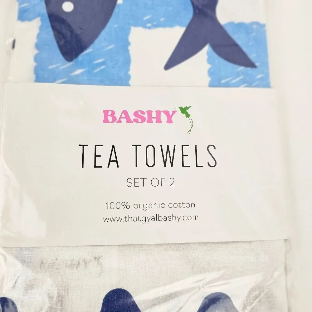 Blue Fish Pattern Tea Towels - Set of 2